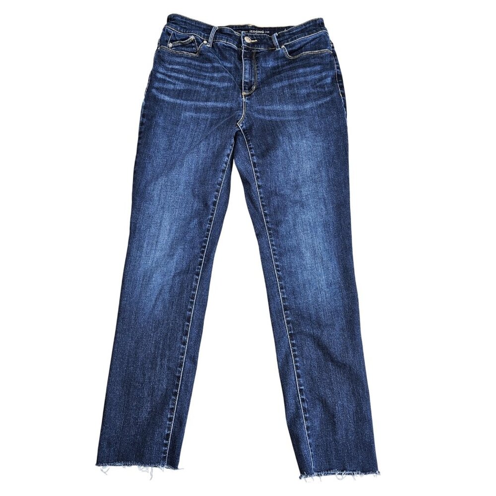 Chico's The Platinum Jegging Jeans Womens 0.5 Blue Medium Wash‎ Stretch Raw Hem